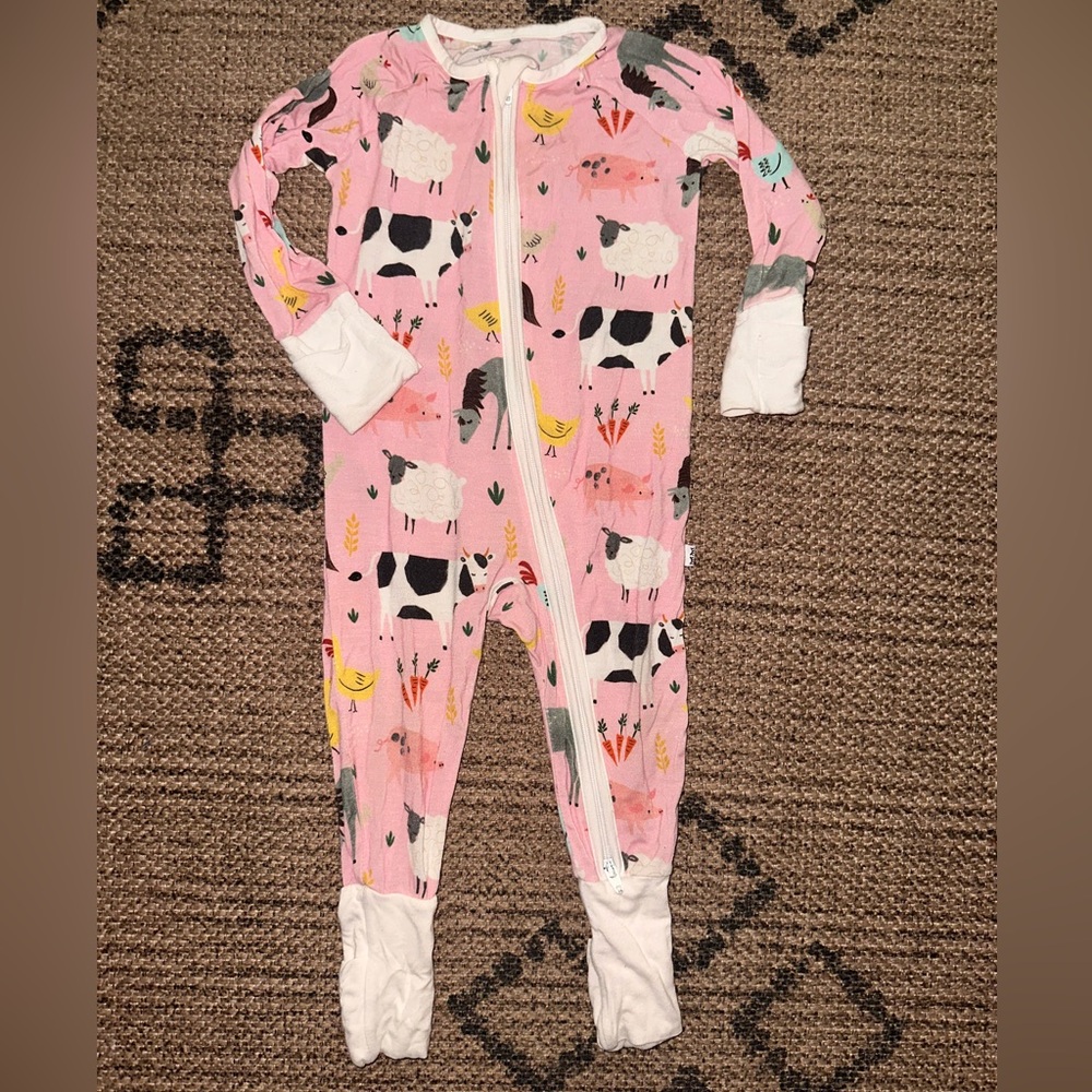 Little Sleepies pink farm animal zippy 3/6m